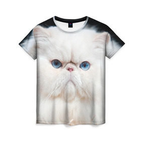 Женская футболка 3D с принтом Персидский кот в Санкт-Петербурге, 100% полиэфир ( синтетическое хлопкоподобное полотно) | прямой крой, круглый вырез горловины, длина до линии бедер | домашняя | животное | кот | котэ | кошка | персидский