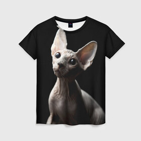 Женская футболка 3D с принтом Сфинкс в Санкт-Петербурге, 100% полиэфир ( синтетическое хлопкоподобное полотно) | прямой крой, круглый вырез горловины, длина до линии бедер | домашняя | животное | кот | котэ | кошка | сфинкс