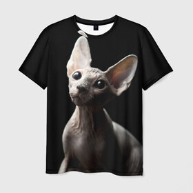 Мужская футболка 3D с принтом Сфинкс в Санкт-Петербурге, 100% полиэфир | прямой крой, круглый вырез горловины, длина до линии бедер | домашняя | животное | кот | котэ | кошка | сфинкс