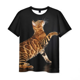 Мужская футболка 3D с принтом Бенгальская кошка в Санкт-Петербурге, 100% полиэфир | прямой крой, круглый вырез горловины, длина до линии бедер | бенгальская | домашняя | животное | кот | котэ | кошка