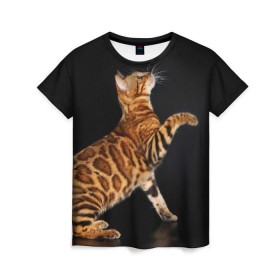 Женская футболка 3D с принтом Бенгальская кошка в Санкт-Петербурге, 100% полиэфир ( синтетическое хлопкоподобное полотно) | прямой крой, круглый вырез горловины, длина до линии бедер | бенгальская | домашняя | животное | кот | котэ | кошка