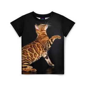 Детская футболка 3D с принтом Бенгальская кошка в Санкт-Петербурге, 100% гипоаллергенный полиэфир | прямой крой, круглый вырез горловины, длина до линии бедер, чуть спущенное плечо, ткань немного тянется | бенгальская | домашняя | животное | кот | котэ | кошка