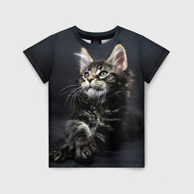 Детская футболка 3D с принтом Кот в Санкт-Петербурге, 100% гипоаллергенный полиэфир | прямой крой, круглый вырез горловины, длина до линии бедер, чуть спущенное плечо, ткань немного тянется | Тематика изображения на принте: домашняя | животное | кот | котэ | кошка