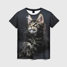 Женская футболка 3D с принтом Кот в Санкт-Петербурге, 100% полиэфир ( синтетическое хлопкоподобное полотно) | прямой крой, круглый вырез горловины, длина до линии бедер | домашняя | животное | кот | котэ | кошка