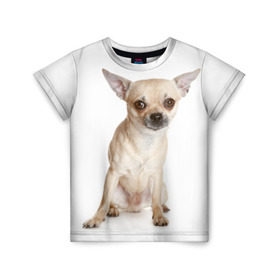 Детская футболка 3D с принтом Чихуахуа в Санкт-Петербурге, 100% гипоаллергенный полиэфир | прямой крой, круглый вырез горловины, длина до линии бедер, чуть спущенное плечо, ткань немного тянется | Тематика изображения на принте: животное | порода | собака | чихуахуа