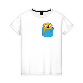 Женская футболка хлопок с принтом Джейк, карманный приятель! в Санкт-Петербурге, 100% хлопок | прямой крой, круглый вырез горловины, длина до линии бедер, слегка спущенное плечо | 