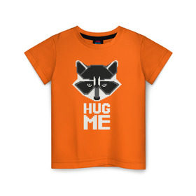 Детская футболка хлопок с принтом Енот HUG ME в Санкт-Петербурге, 100% хлопок | круглый вырез горловины, полуприлегающий силуэт, длина до линии бедер | енот