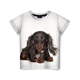 Детская футболка 3D с принтом Карликовая такса в Санкт-Петербурге, 100% гипоаллергенный полиэфир | прямой крой, круглый вырез горловины, длина до линии бедер, чуть спущенное плечо, ткань немного тянется | животное | карликовая такса | порода | собака