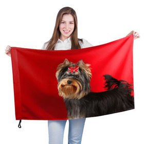 Флаг 3D с принтом Йоркширский терьер в Санкт-Петербурге, 100% полиэстер | плотность ткани — 95 г/м2, размер — 67 х 109 см. Принт наносится с одной стороны | животное | йоркширский терьер | порода | собака