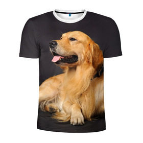 Мужская футболка 3D спортивная с принтом Золотистый ретривер в Санкт-Петербурге, 100% полиэстер с улучшенными характеристиками | приталенный силуэт, круглая горловина, широкие плечи, сужается к линии бедра | животное | золотистый ретривер | порода | собака