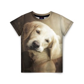 Детская футболка 3D с принтом Золотистый ретривер в Санкт-Петербурге, 100% гипоаллергенный полиэфир | прямой крой, круглый вырез горловины, длина до линии бедер, чуть спущенное плечо, ткань немного тянется | животное | золотистый ретривер | порода | собака