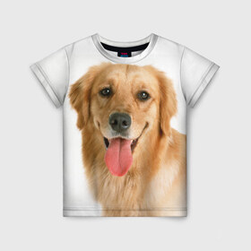 Детская футболка 3D с принтом Золотистый ретривер в Санкт-Петербурге, 100% гипоаллергенный полиэфир | прямой крой, круглый вырез горловины, длина до линии бедер, чуть спущенное плечо, ткань немного тянется | животное | золотистый ретривер | порода | собака