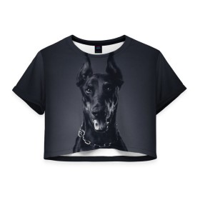 Женская футболка 3D укороченная с принтом Доберман в Санкт-Петербурге, 100% полиэстер | круглая горловина, длина футболки до линии талии, рукава с отворотами | доберман | животное | порода | собака