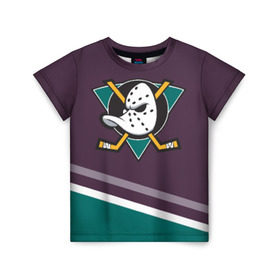 Детская футболка 3D с принтом Anaheim Ducks Selanne в Санкт-Петербурге, 100% гипоаллергенный полиэфир | прямой крой, круглый вырез горловины, длина до линии бедер, чуть спущенное плечо, ткань немного тянется | Тематика изображения на принте: anaheim ducks | hockey | nhl | нхл | спорт | хоккей