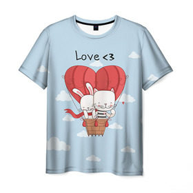 Мужская футболка 3D с принтом Влюбленные на шаре в Санкт-Петербурге, 100% полиэфир | прямой крой, круглый вырез горловины, длина до линии бедер | 14 февраля | love | love you | валентин | влюбленные | день святого валентина | зайчики | заяц | лав | любовь | подарок девушке | подарок парню