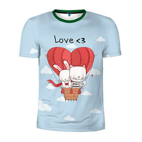 Мужская футболка 3D спортивная с принтом Влюбленные на шаре в Санкт-Петербурге, 100% полиэстер с улучшенными характеристиками | приталенный силуэт, круглая горловина, широкие плечи, сужается к линии бедра | 14 февраля | love | love you | валентин | влюбленные | день святого валентина | зайчики | заяц | лав | любовь | подарок девушке | подарок парню