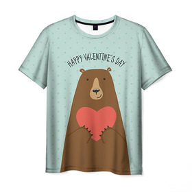 Мужская футболка 3D с принтом Медведь с сердцем в Санкт-Петербурге, 100% полиэфир | прямой крой, круглый вырез горловины, длина до линии бедер | 14 февраля | bears | love | love you | валентин | влюбленные | день святого валентина | лав | любовь | медведб | медведи | мишки | подарок девушке | подарок парню