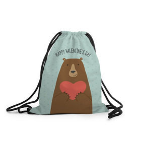 Рюкзак-мешок 3D с принтом Медведь с сердцем в Санкт-Петербурге, 100% полиэстер | плотность ткани — 200 г/м2, размер — 35 х 45 см; лямки — толстые шнурки, застежка на шнуровке, без карманов и подкладки | 14 февраля | bears | love | love you | валентин | влюбленные | день святого валентина | лав | любовь | медведб | медведи | мишки | подарок девушке | подарок парню