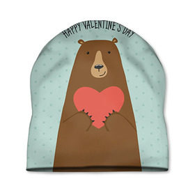 Шапка 3D с принтом Медведь с сердцем в Санкт-Петербурге, 100% полиэстер | универсальный размер, печать по всей поверхности изделия | Тематика изображения на принте: 14 февраля | bears | love | love you | валентин | влюбленные | день святого валентина | лав | любовь | медведб | медведи | мишки | подарок девушке | подарок парню