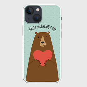Чехол для iPhone 13 mini с принтом Медведь с сердцем в Санкт-Петербурге,  |  | Тематика изображения на принте: 14 февраля | bears | love | love you | валентин | влюбленные | день святого валентина | лав | любовь | медведб | медведи | мишки | подарок девушке | подарок парню