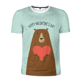 Мужская футболка 3D спортивная с принтом Медведь с сердцем в Санкт-Петербурге, 100% полиэстер с улучшенными характеристиками | приталенный силуэт, круглая горловина, широкие плечи, сужается к линии бедра | 14 февраля | bears | love | love you | валентин | влюбленные | день святого валентина | лав | любовь | медведб | медведи | мишки | подарок девушке | подарок парню