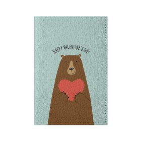 Обложка для паспорта матовая кожа с принтом Медведь с сердцем в Санкт-Петербурге, натуральная матовая кожа | размер 19,3 х 13,7 см; прозрачные пластиковые крепления | 14 февраля | bears | love | love you | валентин | влюбленные | день святого валентина | лав | любовь | медведб | медведи | мишки | подарок девушке | подарок парню