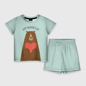 Детский костюм с шортами 3D с принтом Медведь с сердцем в Санкт-Петербурге,  |  | Тематика изображения на принте: 14 февраля | bears | love | love you | валентин | влюбленные | день святого валентина | лав | любовь | медведб | медведи | мишки | подарок девушке | подарок парню
