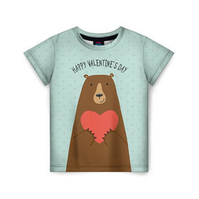 Детская футболка 3D с принтом Медведь с сердцем в Санкт-Петербурге, 100% гипоаллергенный полиэфир | прямой крой, круглый вырез горловины, длина до линии бедер, чуть спущенное плечо, ткань немного тянется | Тематика изображения на принте: 14 февраля | bears | love | love you | валентин | влюбленные | день святого валентина | лав | любовь | медведб | медведи | мишки | подарок девушке | подарок парню