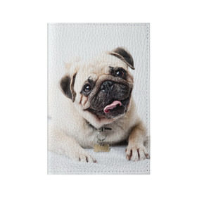 Обложка для паспорта матовая кожа с принтом Мопс в Санкт-Петербурге, натуральная матовая кожа | размер 19,3 х 13,7 см; прозрачные пластиковые крепления | животное | мопс | порода | собака