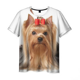 Мужская футболка 3D с принтом Йоркширский терьер в Санкт-Петербурге, 100% полиэфир | прямой крой, круглый вырез горловины, длина до линии бедер | животное | йоркширский терьер | порода | собака