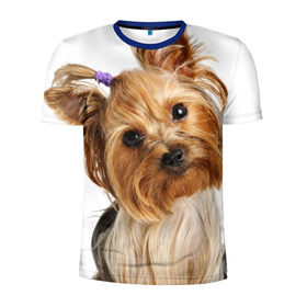 Мужская футболка 3D спортивная с принтом Йоркширский терьер в Санкт-Петербурге, 100% полиэстер с улучшенными характеристиками | приталенный силуэт, круглая горловина, широкие плечи, сужается к линии бедра | Тематика изображения на принте: животное | йоркширский терьер | порода | собака