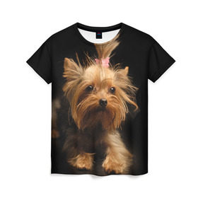 Женская футболка 3D с принтом Йоркширский терьер в Санкт-Петербурге, 100% полиэфир ( синтетическое хлопкоподобное полотно) | прямой крой, круглый вырез горловины, длина до линии бедер | животное | йоркширский терьер | порода | собака