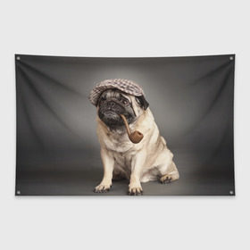 Флаг-баннер с принтом Мопс в кепке в Санкт-Петербурге, 100% полиэстер | размер 67 х 109 см, плотность ткани — 95 г/м2; по краям флага есть четыре люверса для крепления | животное | мопс | порода | собака