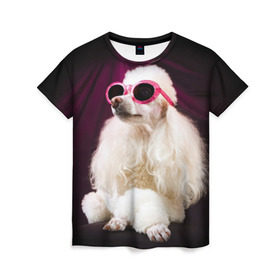 Женская футболка 3D с принтом Пудель в очках в Санкт-Петербурге, 100% полиэфир ( синтетическое хлопкоподобное полотно) | прямой крой, круглый вырез горловины, длина до линии бедер | животное | порода | пудель в очках | собака