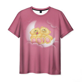 Мужская футболка 3D с принтом Мишки в облаках в Санкт-Петербурге, 100% полиэфир | прямой крой, круглый вырез горловины, длина до линии бедер | 14 февраля | bears | teddy | валентин | день святого валентина | игрушки | медведи | милый | мимими | мишка | мишки | подарки | подарок | подарок девушке | подарок парню | тедди