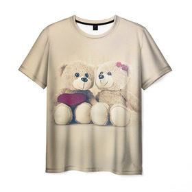 Мужская футболка 3D с принтом Love teddy bears в Санкт-Петербурге, 100% полиэфир | прямой крой, круглый вырез горловины, длина до линии бедер | 14 февраля | bears | teddy | валентин | день святого валентина | игрушки | медведи | милый | мимими | мишка | мишки | подарки | подарок | подарок девушке | подарок парню | тедди