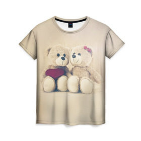 Женская футболка 3D с принтом Love teddy bears в Санкт-Петербурге, 100% полиэфир ( синтетическое хлопкоподобное полотно) | прямой крой, круглый вырез горловины, длина до линии бедер | 14 февраля | bears | teddy | валентин | день святого валентина | игрушки | медведи | милый | мимими | мишка | мишки | подарки | подарок | подарок девушке | подарок парню | тедди