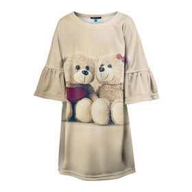 Детское платье 3D с принтом Love teddy bears в Санкт-Петербурге, 100% полиэстер | прямой силуэт, чуть расширенный к низу. Круглая горловина, на рукавах — воланы | 14 февраля | bears | teddy | валентин | день святого валентина | игрушки | медведи | милый | мимими | мишка | мишки | подарки | подарок | подарок девушке | подарок парню | тедди