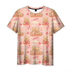Мужская футболка 3D с принтом Love Teddies в Санкт-Петербурге, 100% полиэфир | прямой крой, круглый вырез горловины, длина до линии бедер | 14 февраля | bears | teddy | валентин | день святого валентина | игрушки | медведи | милый | мимими | мишка | мишки | подарки | подарок | подарок девушке | подарок парню | тедди
