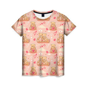 Женская футболка 3D с принтом Love Teddies в Санкт-Петербурге, 100% полиэфир ( синтетическое хлопкоподобное полотно) | прямой крой, круглый вырез горловины, длина до линии бедер | 14 февраля | bears | teddy | валентин | день святого валентина | игрушки | медведи | милый | мимими | мишка | мишки | подарки | подарок | подарок девушке | подарок парню | тедди