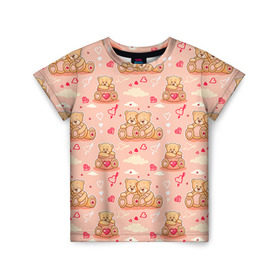 Детская футболка 3D с принтом Love Teddies в Санкт-Петербурге, 100% гипоаллергенный полиэфир | прямой крой, круглый вырез горловины, длина до линии бедер, чуть спущенное плечо, ткань немного тянется | 14 февраля | bears | teddy | валентин | день святого валентина | игрушки | медведи | милый | мимими | мишка | мишки | подарки | подарок | подарок девушке | подарок парню | тедди