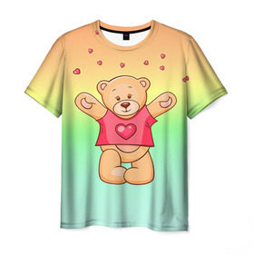Мужская футболка 3D с принтом Funny Bear в Санкт-Петербурге, 100% полиэфир | прямой крой, круглый вырез горловины, длина до линии бедер | 14 февраля | bears | teddy | валентин | день святого валентина | игрушки | медведи | милый | мимими | мишка | мишки | подарки | подарок | подарок девушке | подарок парню | тедди
