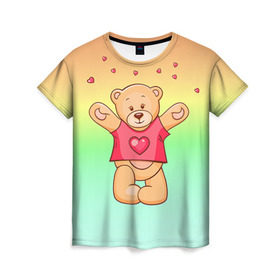 Женская футболка 3D с принтом Funny Bear в Санкт-Петербурге, 100% полиэфир ( синтетическое хлопкоподобное полотно) | прямой крой, круглый вырез горловины, длина до линии бедер | Тематика изображения на принте: 14 февраля | bears | teddy | валентин | день святого валентина | игрушки | медведи | милый | мимими | мишка | мишки | подарки | подарок | подарок девушке | подарок парню | тедди