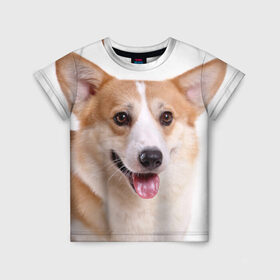 Детская футболка 3D с принтом Пемброк-вельш-корги в Санкт-Петербурге, 100% гипоаллергенный полиэфир | прямой крой, круглый вырез горловины, длина до линии бедер, чуть спущенное плечо, ткань немного тянется | животное | пемброк вельш корги | порода | собака
