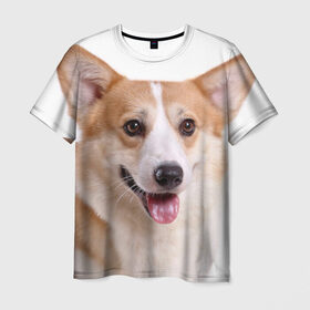 Мужская футболка 3D с принтом Пемброк-вельш-корги в Санкт-Петербурге, 100% полиэфир | прямой крой, круглый вырез горловины, длина до линии бедер | животное | пемброк вельш корги | порода | собака