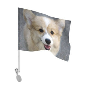 Флаг для автомобиля с принтом Пемброк-вельш-корги, собака, п в Санкт-Петербурге, 100% полиэстер | Размер: 30*21 см | животное | пемброк вельш корги | порода | собака