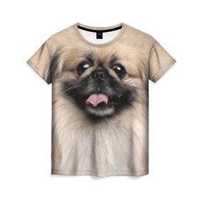 Женская футболка 3D с принтом Пекинес в Санкт-Петербурге, 100% полиэфир ( синтетическое хлопкоподобное полотно) | прямой крой, круглый вырез горловины, длина до линии бедер | животное | пекинес | порода | собака