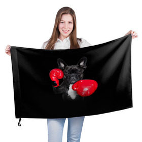 Флаг 3D с принтом Французский бульдог в Санкт-Петербурге, 100% полиэстер | плотность ткани — 95 г/м2, размер — 67 х 109 см. Принт наносится с одной стороны | бокс | перчатки | собака | французский бульдог