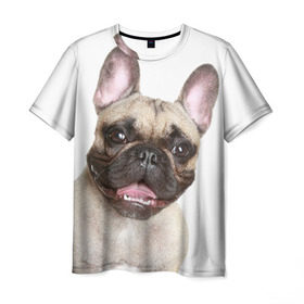 Мужская футболка 3D с принтом Французский бульдог в Санкт-Петербурге, 100% полиэфир | прямой крой, круглый вырез горловины, длина до линии бедер | животное | порода | собака | французский бульдог