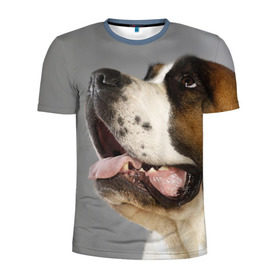 Мужская футболка 3D спортивная с принтом Сенбернар в Санкт-Петербурге, 100% полиэстер с улучшенными характеристиками | приталенный силуэт, круглая горловина, широкие плечи, сужается к линии бедра | животное | порода | сенбернар | собака